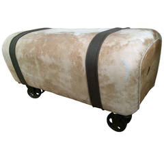 Gymnast Pommel of Leather and Canvas Straps on Wheels as Footstool or Bench