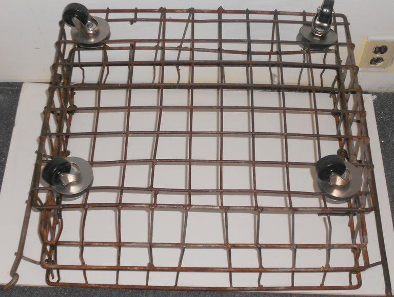 Folk Art Industrial Wire Storage Basket on Wheels; Quantity Available