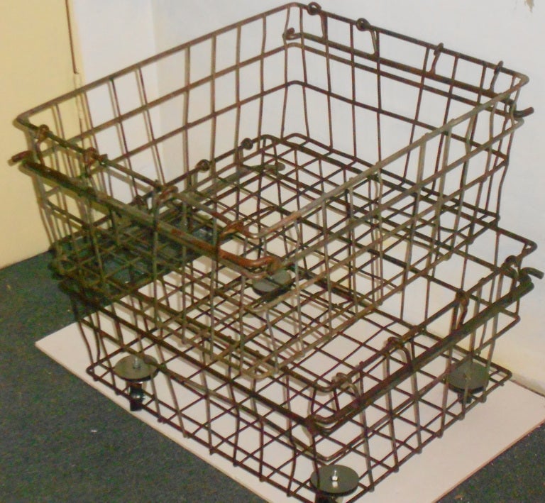 20th Century Industrial Wire Storage Basket on Wheels; Quantity Available