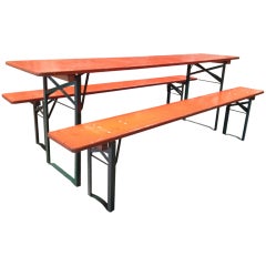 Used Folding German Beer Garden Picnic Tables w/Benches