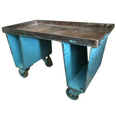 Vintage Factory Cart of Steel with Wheels as End, Side or Coffee Table