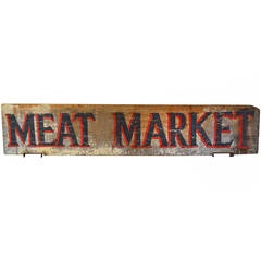 Early 20th Century Meat Market Sign, Hand-Lettered on Wood