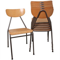Mid-century Swedish School Chairs, set of six