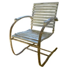 Vintage French country-style spring-back wooden and metal chair
