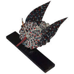 Folk Art Bird hand crafted from pine cone and tin