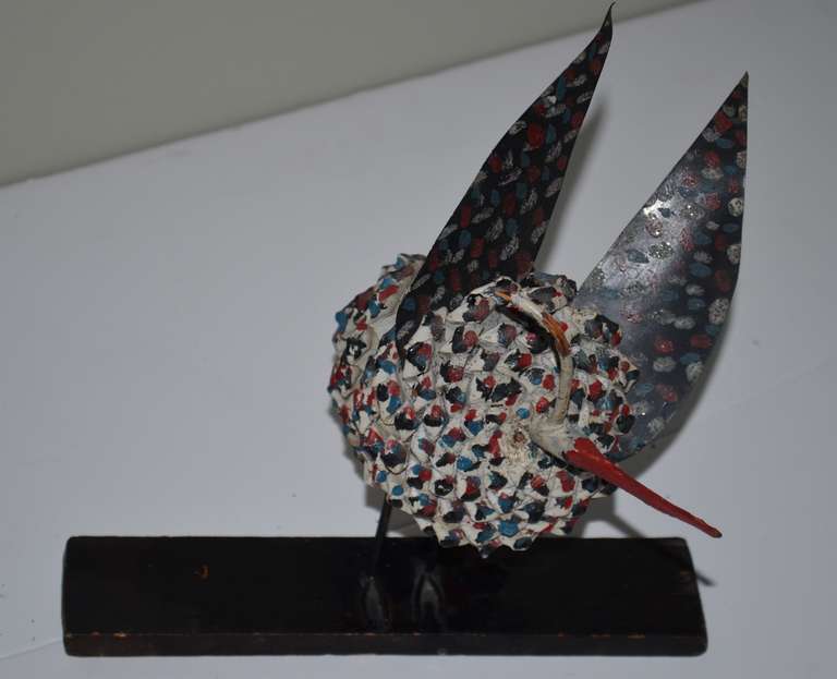 American Folk Art Bird hand crafted from pine cone and tin