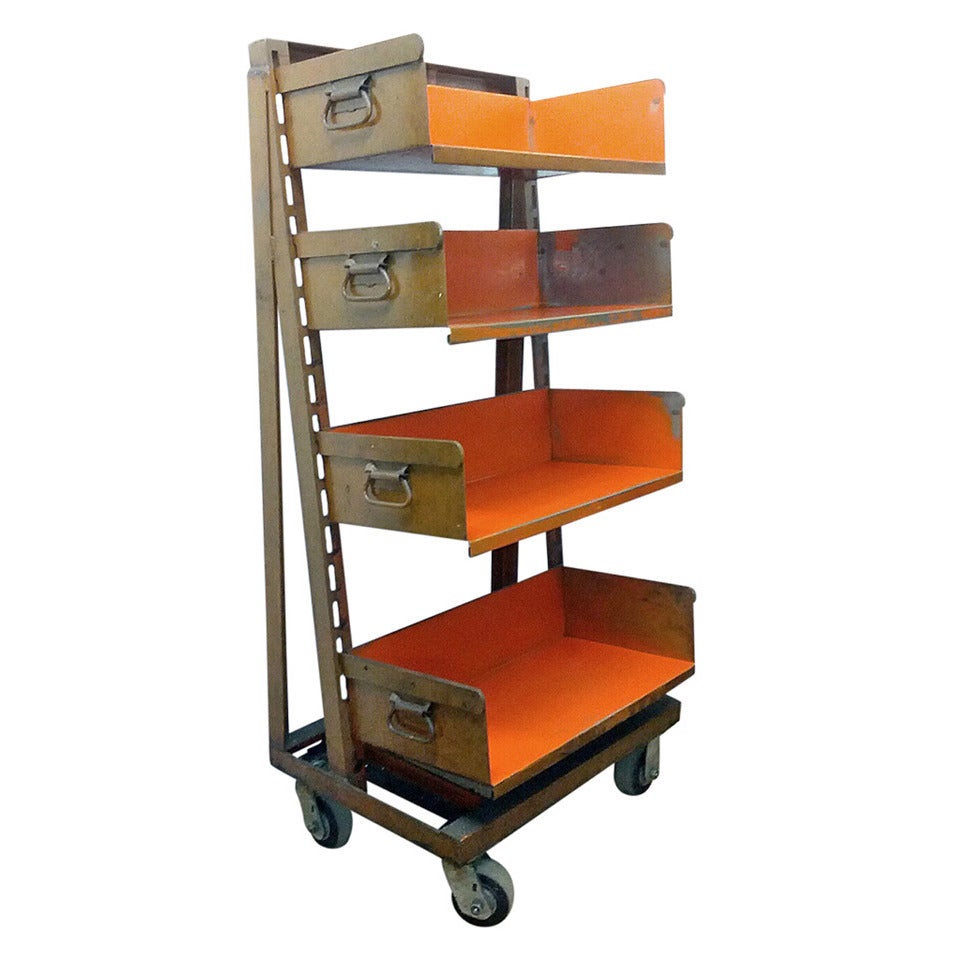 Vintage Industrial Orange Shelving Storage Carts