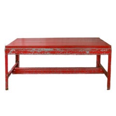 Industrial Bench of Red-Painted Steel