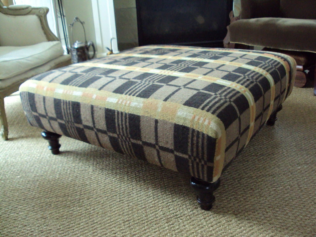 Ottoman (oversized) Upholstered in Vintage Horse Blanket