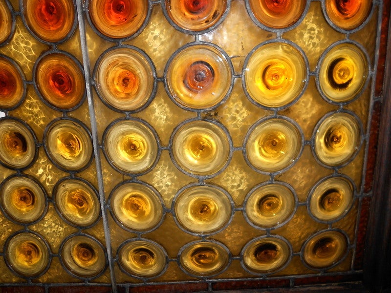 Lead 1800s Tavern Window of Rondell and Stained Glass