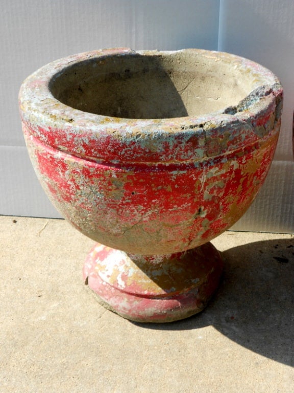 Garden Planters of Concrete and Red Paint