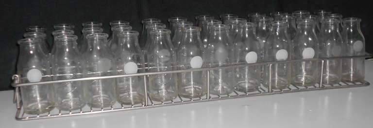 Milk sampling bottles (36) from Mojommier in stainless steel tray In Excellent Condition In Madison, WI