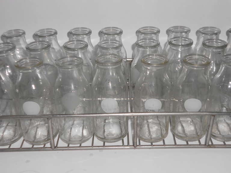 20th Century Milk sampling bottles (36) from Mojommier in stainless steel tray