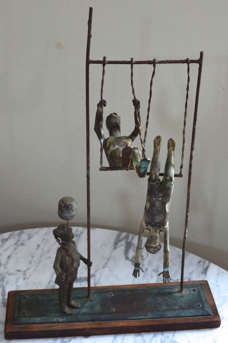 Primitive Sculpture in copper titled:  Playground Group No. 2, signed by L. Jensen