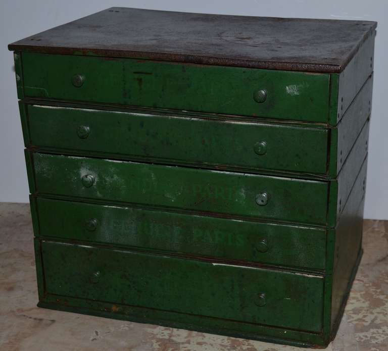 Industrial Mid-century industrial cabinet of steel in as-found green paint.