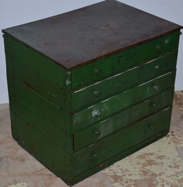 American Mid-century industrial cabinet of steel in as-found green paint.