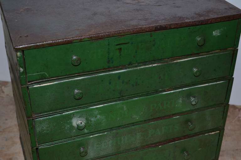 Mid-century industrial cabinet of steel in as-found green paint. In Good Condition In Madison, WI