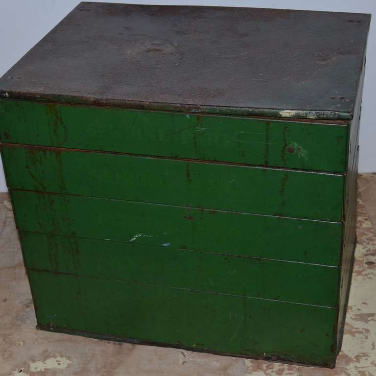 Mid-century industrial cabinet of steel in as-found green paint. 1
