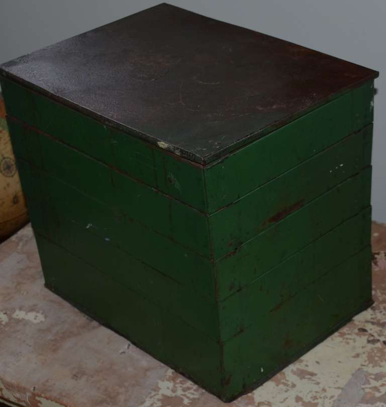 Mid-century industrial cabinet of steel in as-found green paint. 2