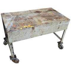 Industrial Table on Steel Wheels