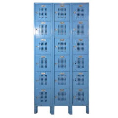 Vintage Industrial Gym Locker Cabinet in Bright Blue w/ 18 compartments