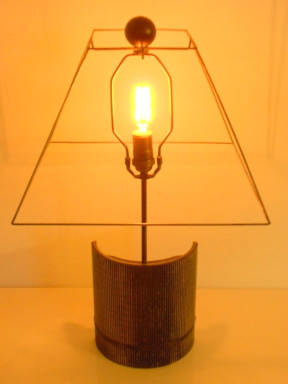 Table Lamp with Grooved Steel Industrial Base In Excellent Condition In Madison, WI