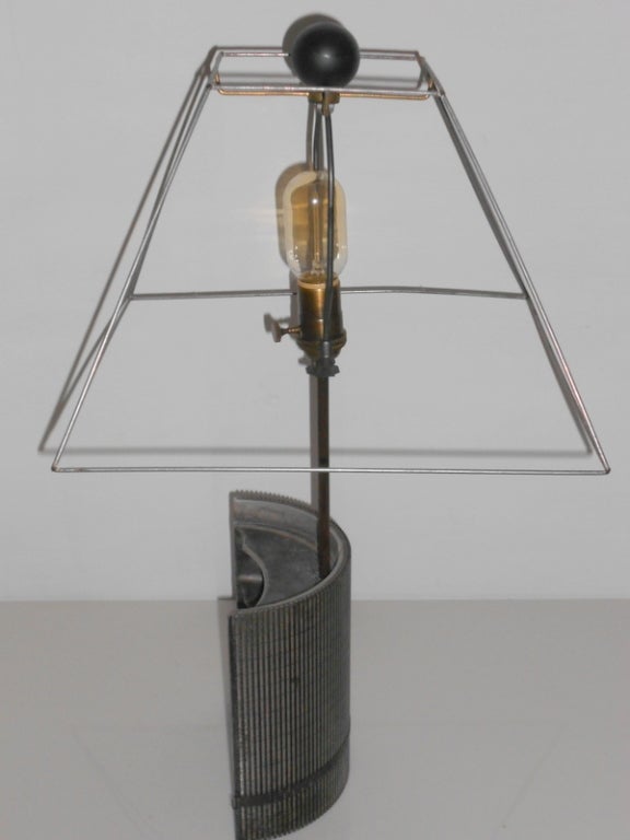 Mid-20th Century Table Lamp with Grooved Steel Industrial Base