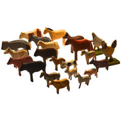 Hand-carved, Miniature Wooden Animals in a Set
