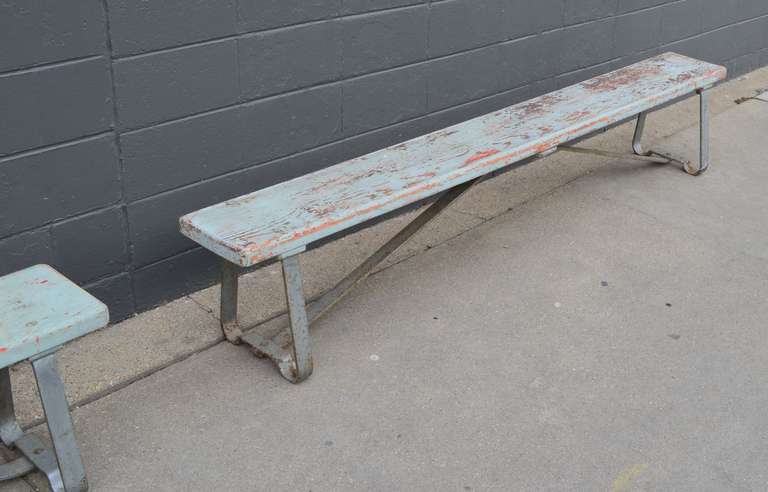 Locker Room Bench of Wood and Steel (2 Available) In Good Condition In Madison, WI