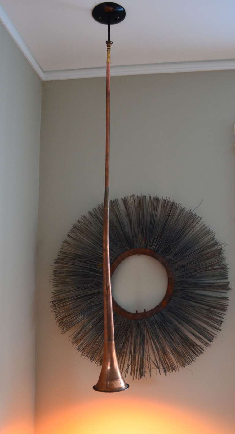 American English Fox Hunt Horn of Copper as Pendant Light