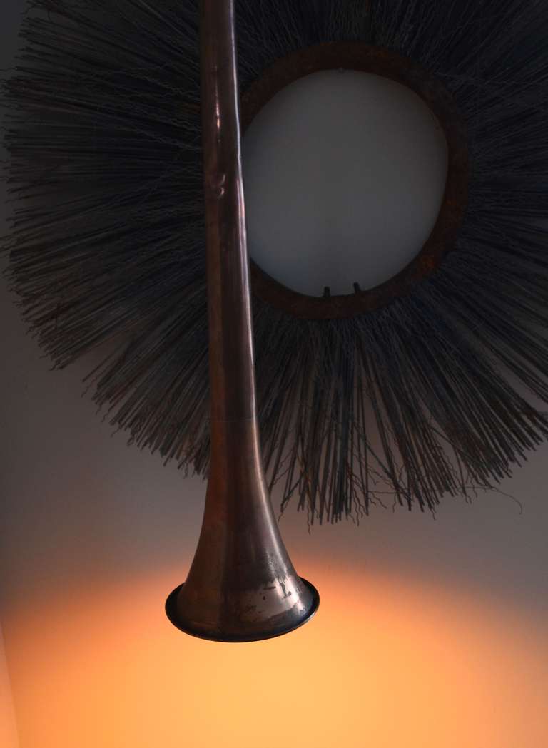 English Fox Hunt Horn of Copper as Pendant Light In Good Condition In Madison, WI