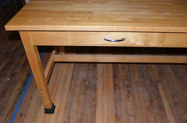 Vintage Maple Butcher Block Lab Table Island In Good Condition In Madison, WI