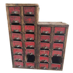 Vintage Hardware Cabinet of hand-hewn wood