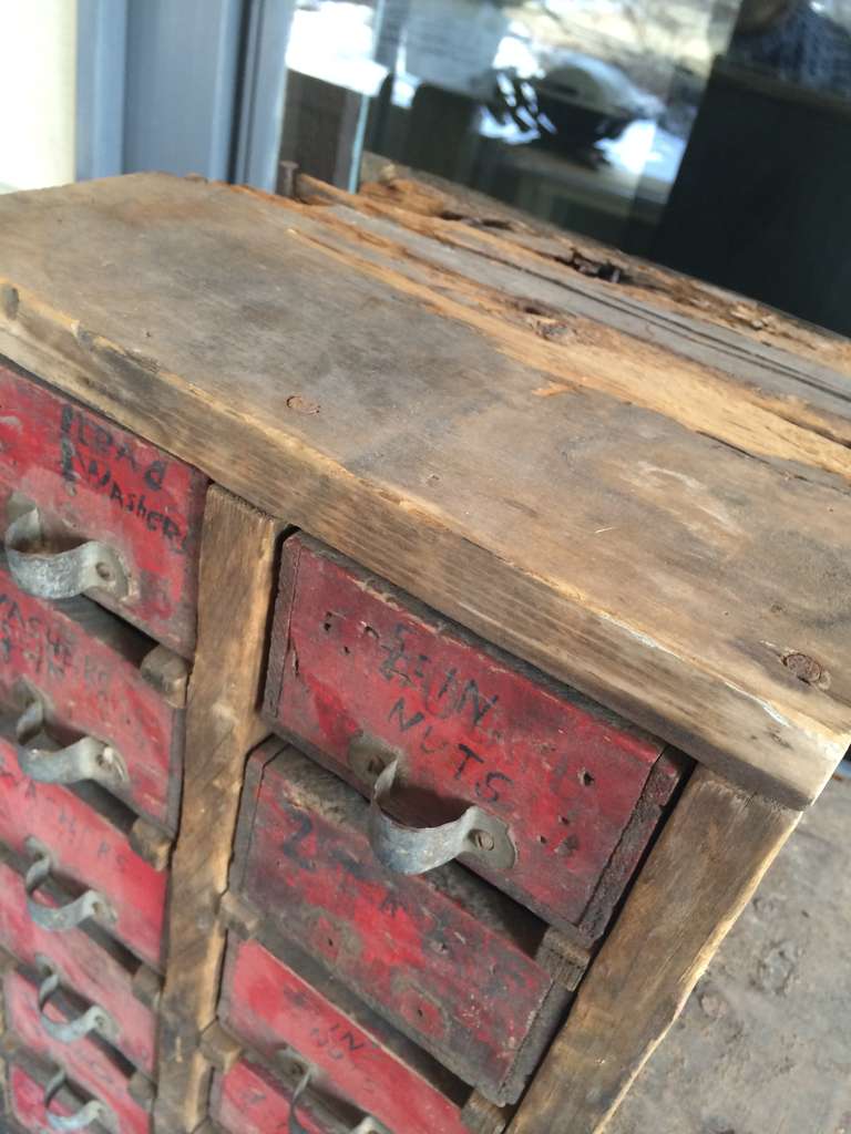 20th Century Hardware Cabinet of hand-hewn wood