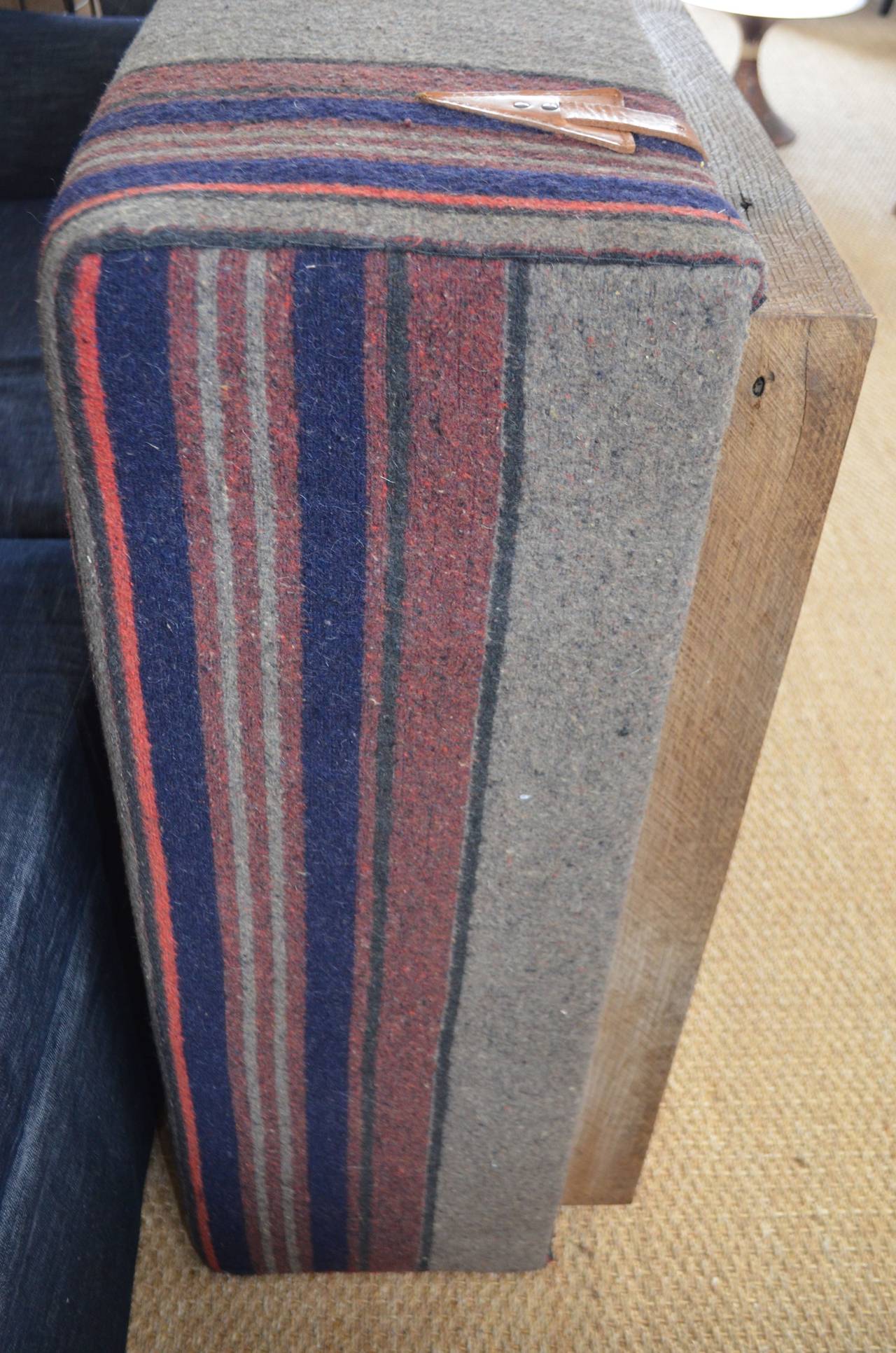 Ottoman Upholstered in Late 19th Century Wool Horse Blanket at 1stDibs