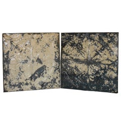 Pair of Vintage Tin Panels in Cream and Brown/Black