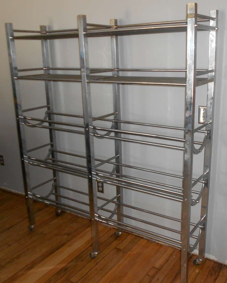 Stainless steel Belgian storage rack, c. 1940s. Wonderful metal rack made in St. Mariaburg, Belguim that has both flat and rounded shelving. A sculptural and unusual piece. Useful storage for an artist or in an office, kitchen or bath. Would make an