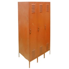 Vintage Double-sided Steel Locker unit in burnt orange paint