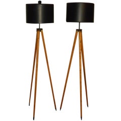 Matched Pair of Vintage Surveyor Tripods as Floor Lamps