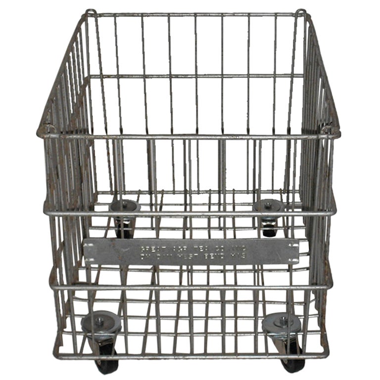 Galvanized Steel Wire Storage Bin on Wheels at 1stdibs