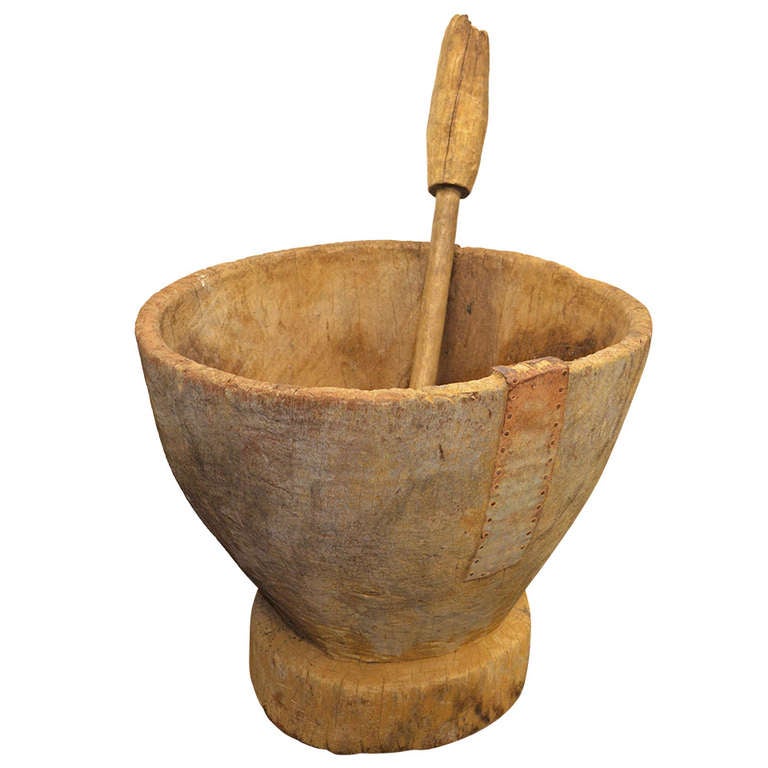 Primitive, HandHewn Wooden Corn Grinder Mortero from Mexico, late