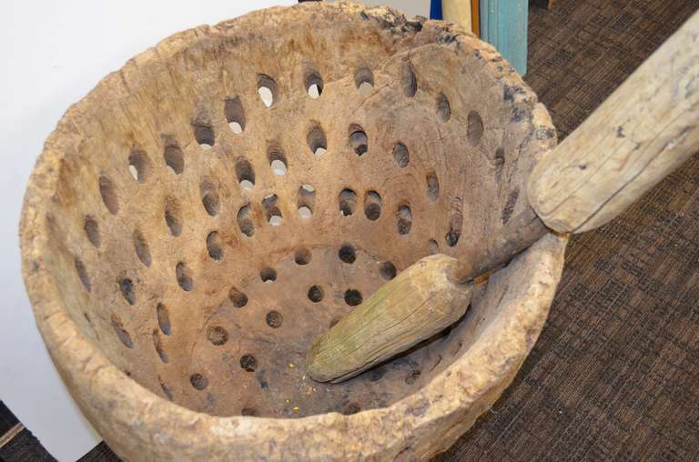 Primitive, 19th  Century, Hand-Hewn Wooden Corn Grinder In Good Condition In Madison, WI