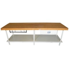 Butcher Block Work Table With Maple Top And Enameled Steel Frame