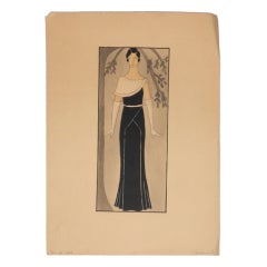 Vintage Set of 8 Hand-colored Fashion Drawings from the early 1930s