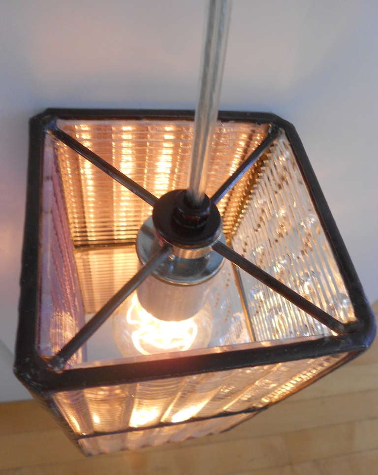 19th Century Luxfer Tile Pendant Light