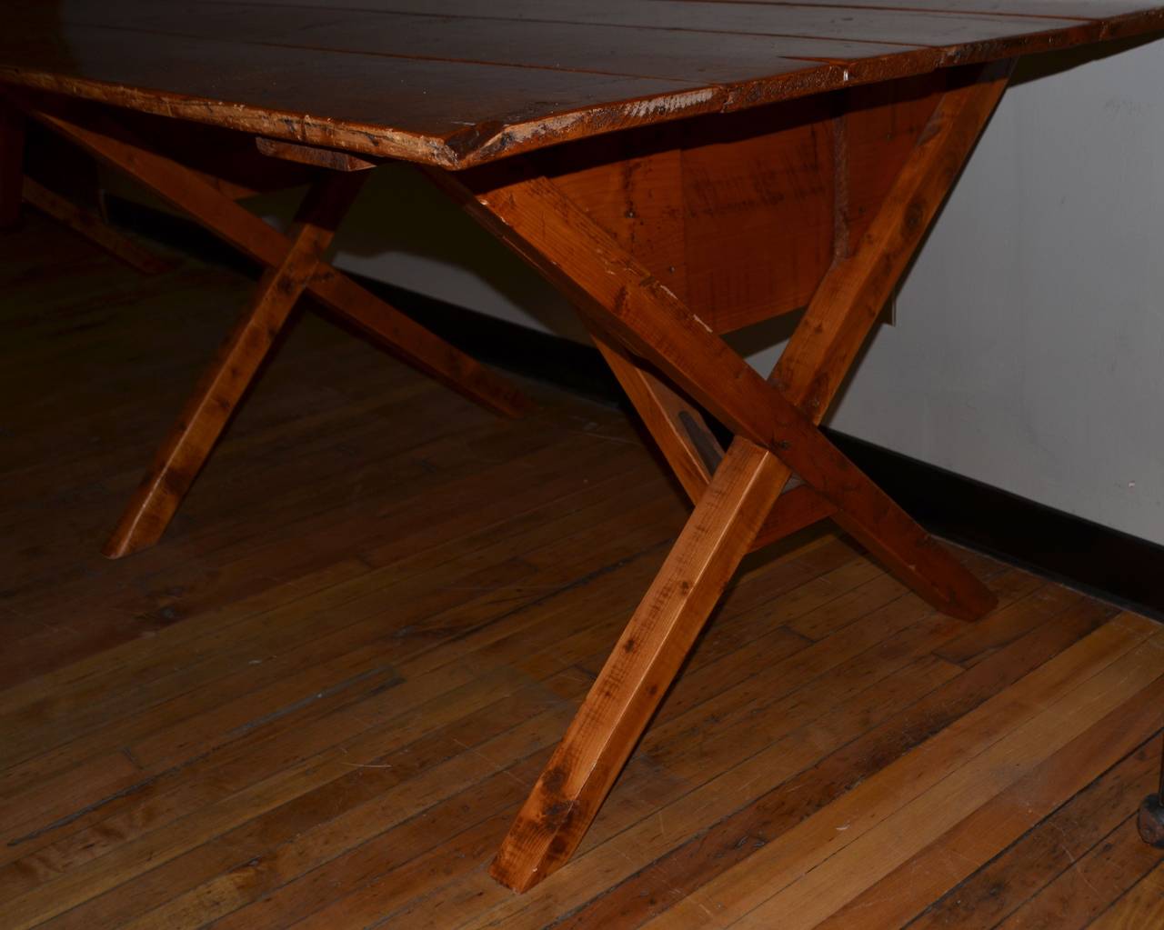 Early 20th Century Trestle Table with Collapsible Legs