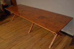 Early 20th Century Trestle Table with Collapsible Legs
