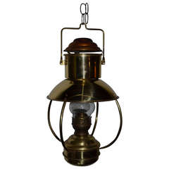 Vintage Mid-century, Hanging Copper Lantern Illuminated by Lamp Oil