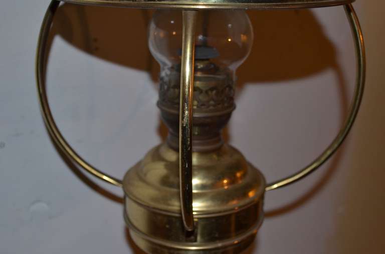Mid-century, Hanging Copper Lantern Illuminated by Lamp Oil In Excellent Condition In Madison, WI