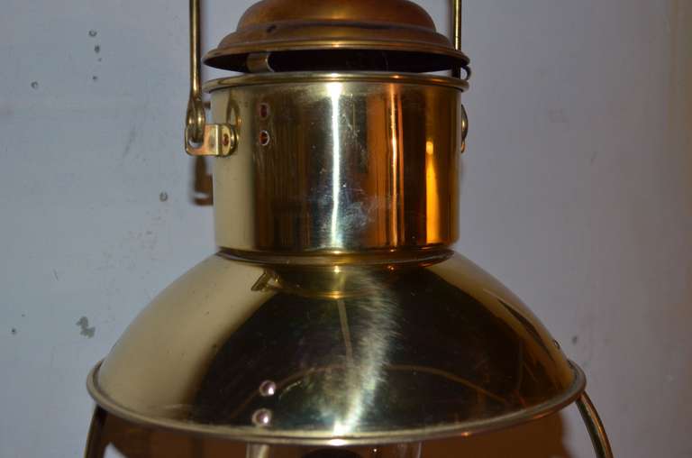 20th Century Mid-century, Hanging Copper Lantern Illuminated by Lamp Oil